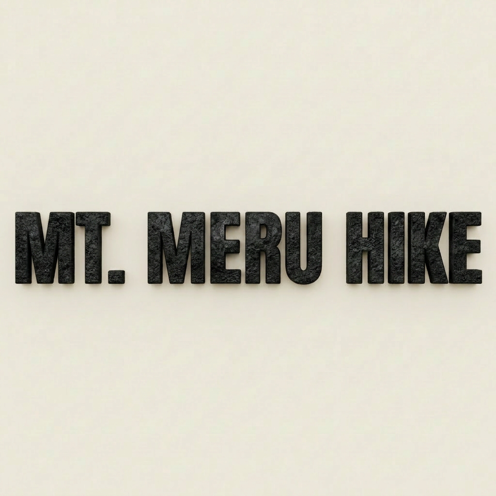 Text reading MT. MERU HIKE with rusted metal texture